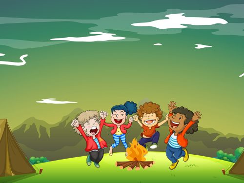 Boy and Girl Scout Camping in Nature Illustration