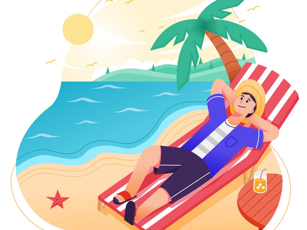 Man Enjoying Summer at Beach Illustration