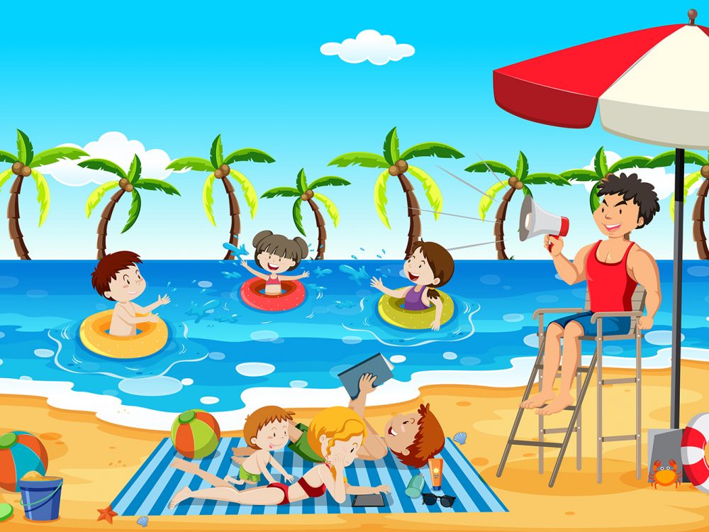 People ar the Beach in Summer Illustration