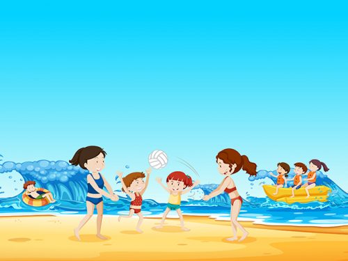 Scene of People at the Beach Ilustration