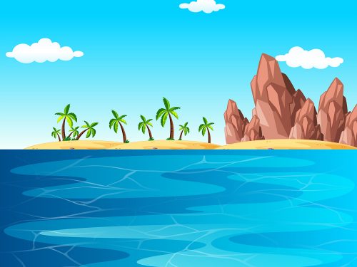 Scene with Ocean and Beach Illustration