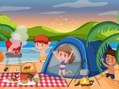 Boys and Girls at the Beach Illustration