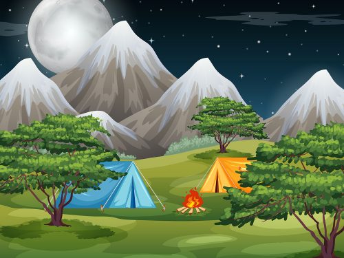 Camp in the Forest Free Illustration