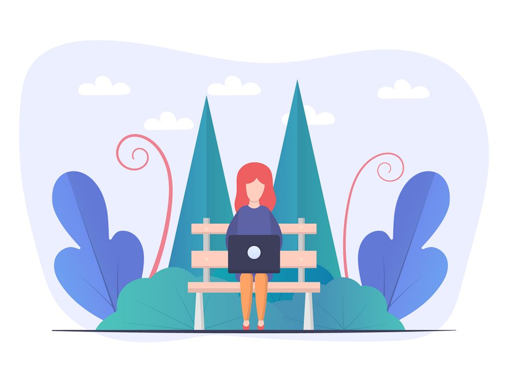 Girl at a Laptop in the Park Free Vector Design