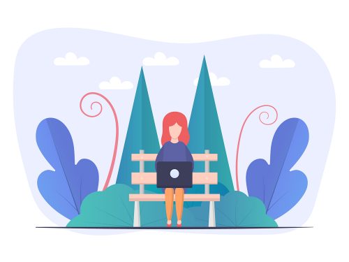Girl at a Laptop in the Park Free Vector Design