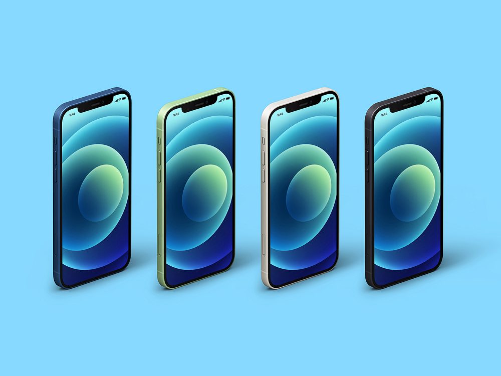 Isometric iPhone 12 Free Mockup Set