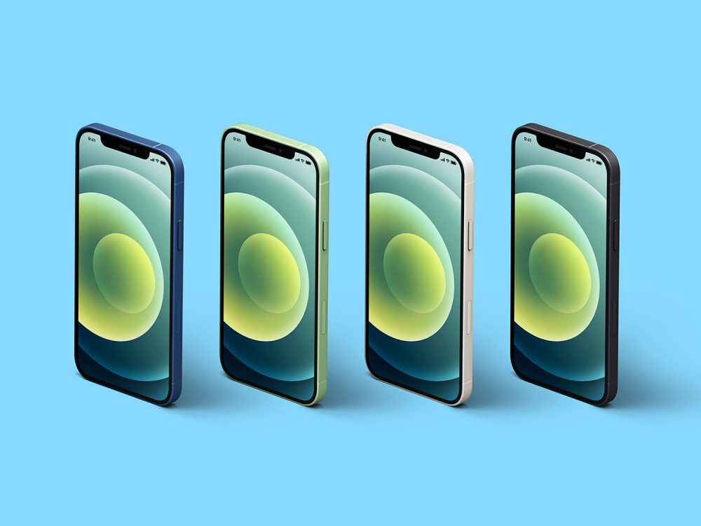 Isometric iPhone 12 Free Mockup Set
