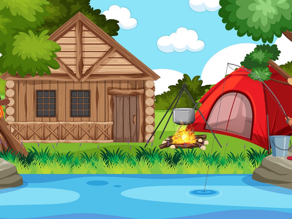 Kids Camping by the Water Illustration