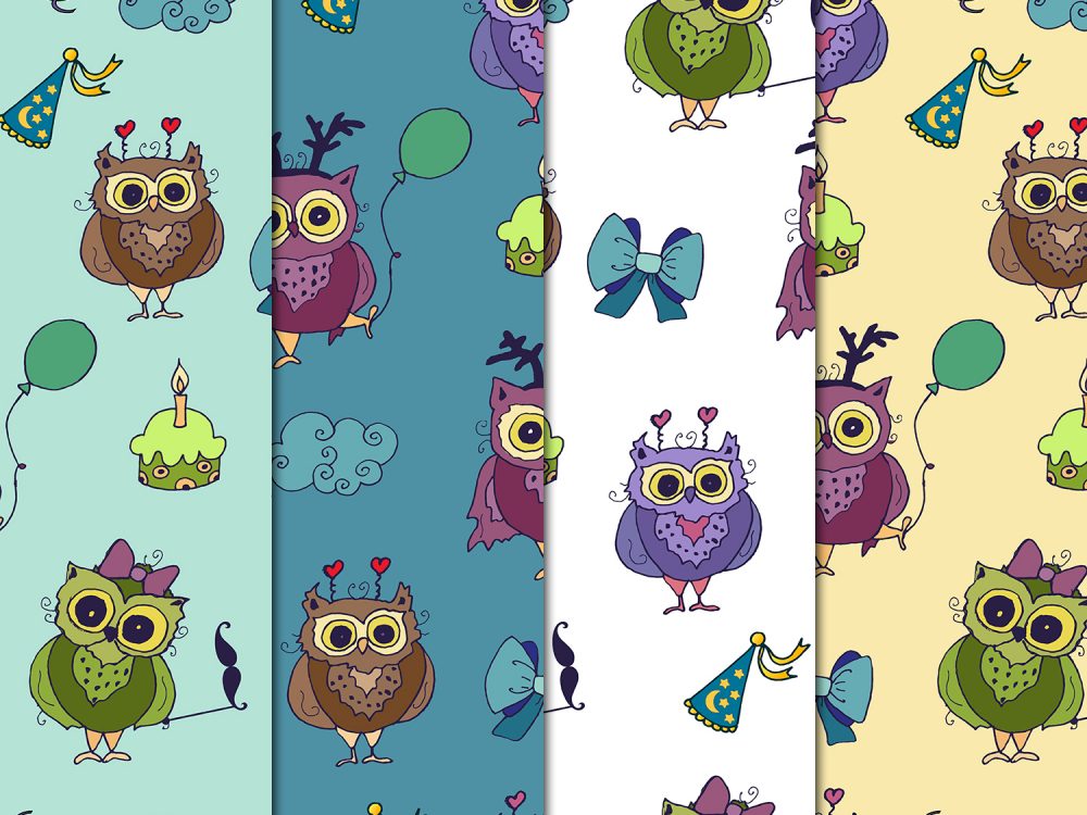 Owl’s Birthday Illustration Vector Free Pattern