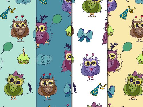 Owl’s Birthday Illustration Vector Free Pattern