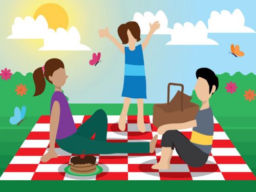 Picnic Scene with Happy Family in the Garden Illustration