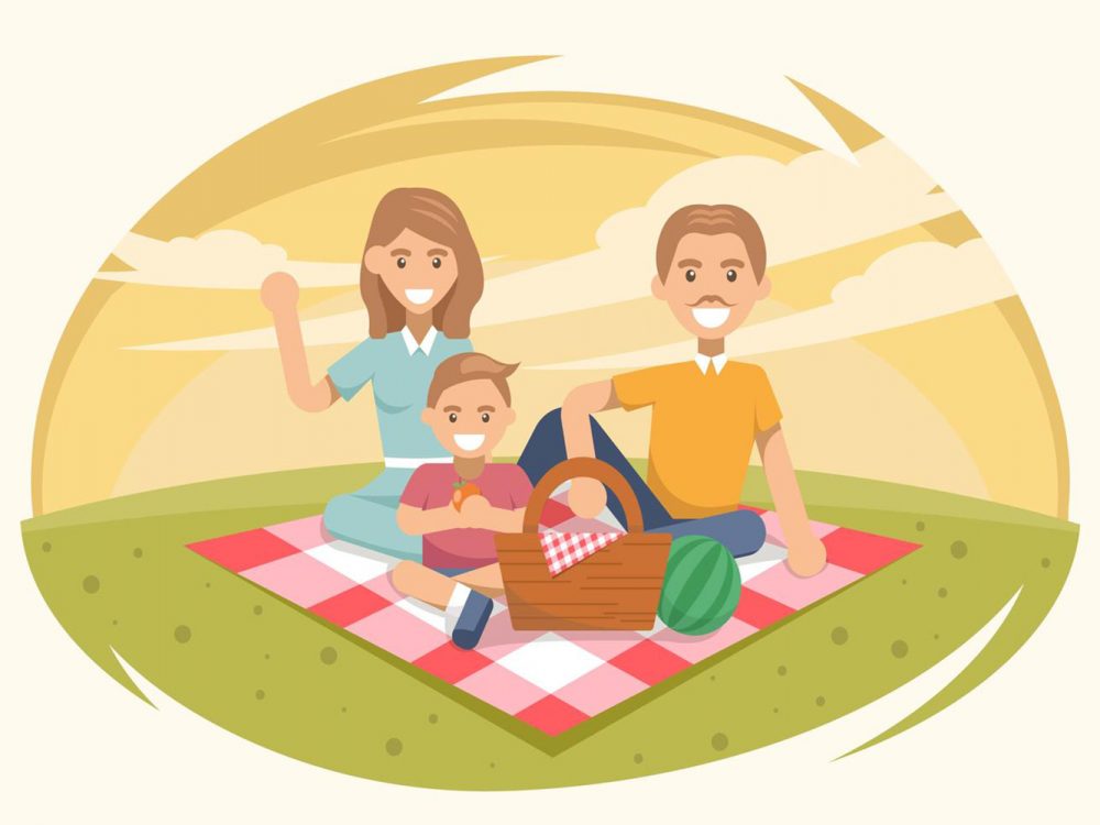 Picnic Scene with Happy Family in the Garden Illustration