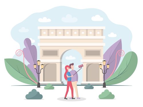 Selfie Tourists on the Background Free Vector Design