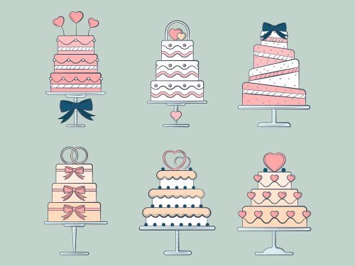 Set of Free Vector Illustrations of Wedding Cakes