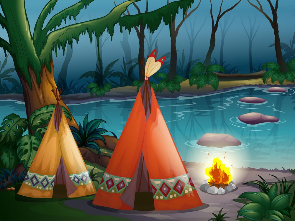 Traditional Indian Tents in the Wood Illustration