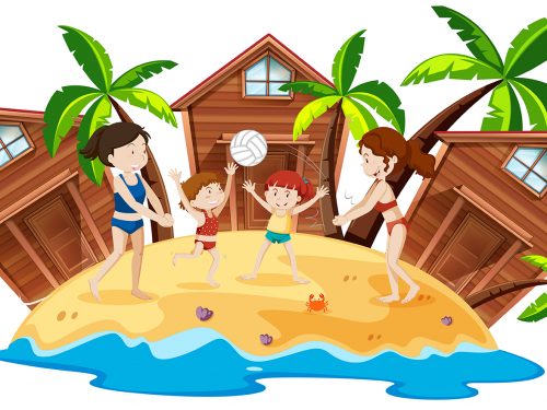 Boys and Girls at the Beach Illustration