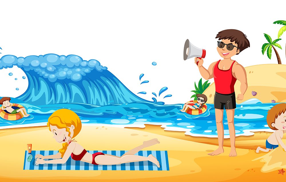 Boys and Girls at the Beach Illustration