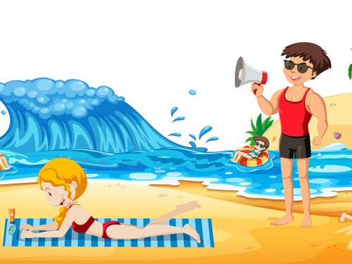 Boys and Girls at the Beach Illustration