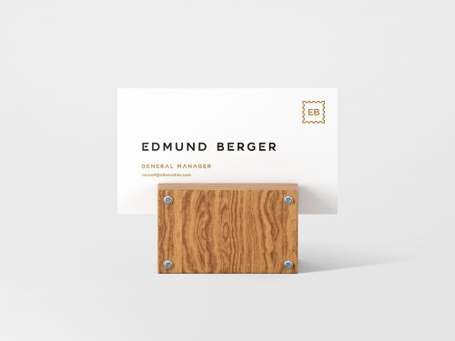 Business Card Mockup with a Wood Holder