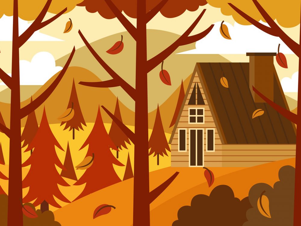Cabin on Mountainous Landscape Illustration