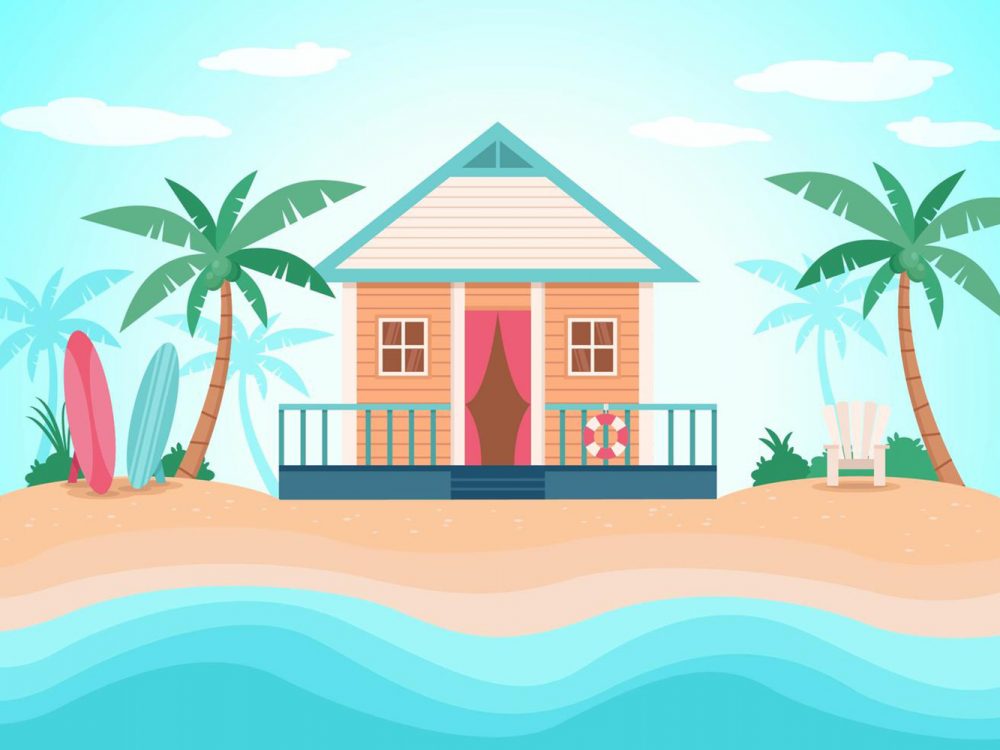 Scene with Ocean and Beach Illustration