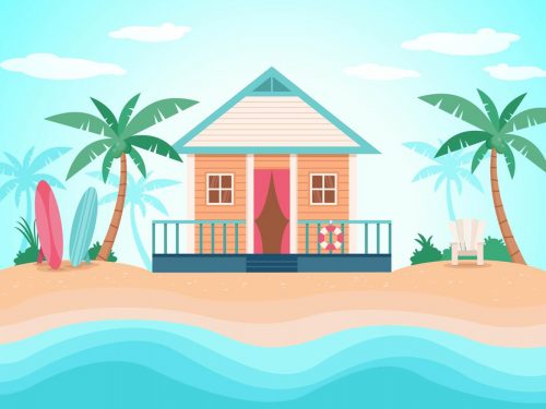 Scene with Ocean and Beach Illustration