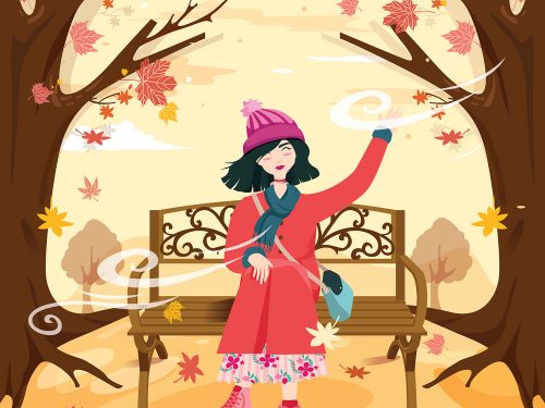 Woman Enjoying Autumn Breeze Illustration