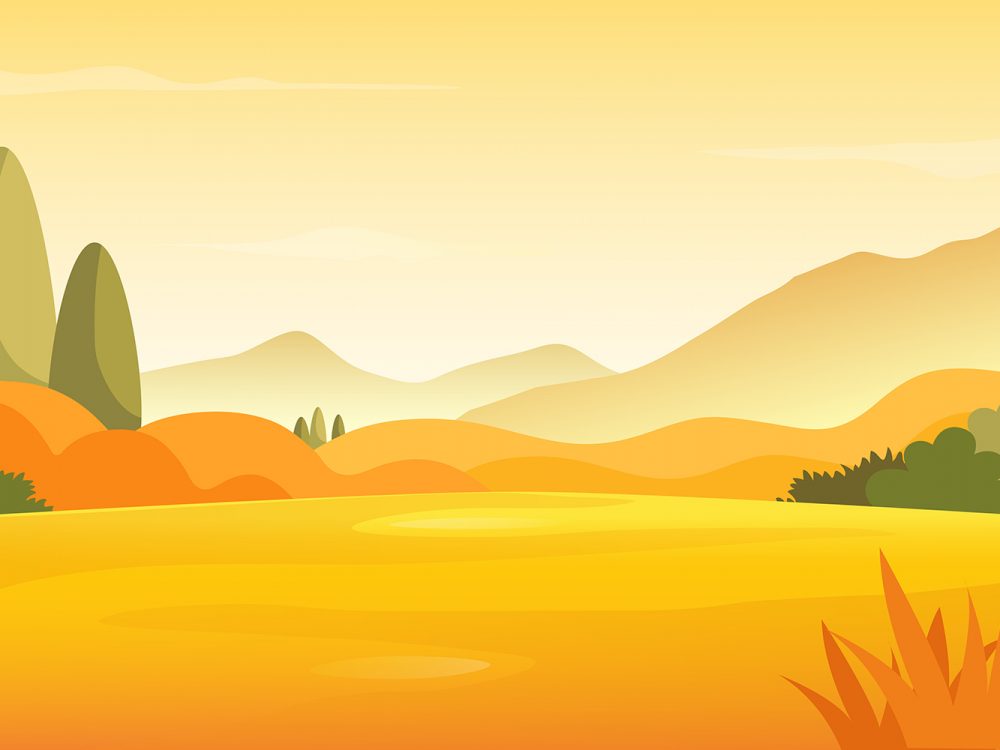 Autumn Meadow Landscape with Mountains Illustration