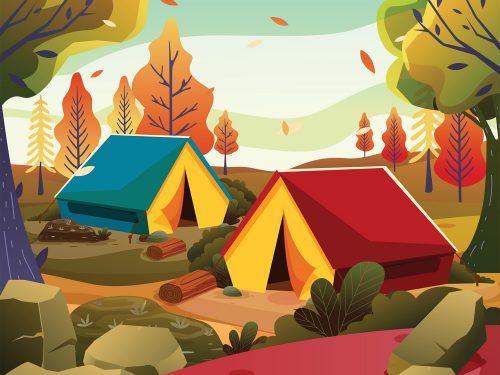 Autumn Season Camping Illustration