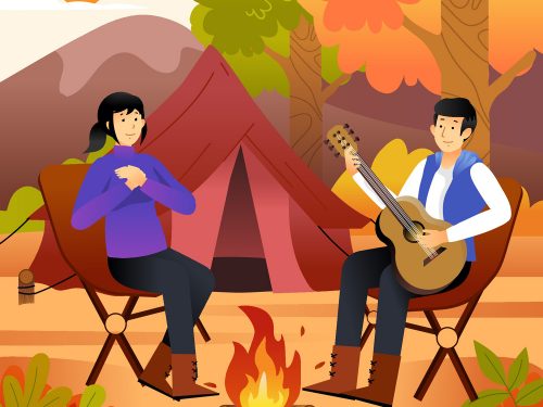 Autumn Season Camping Illustration