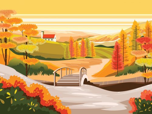 Beautiful Autumn Scenery Illustration