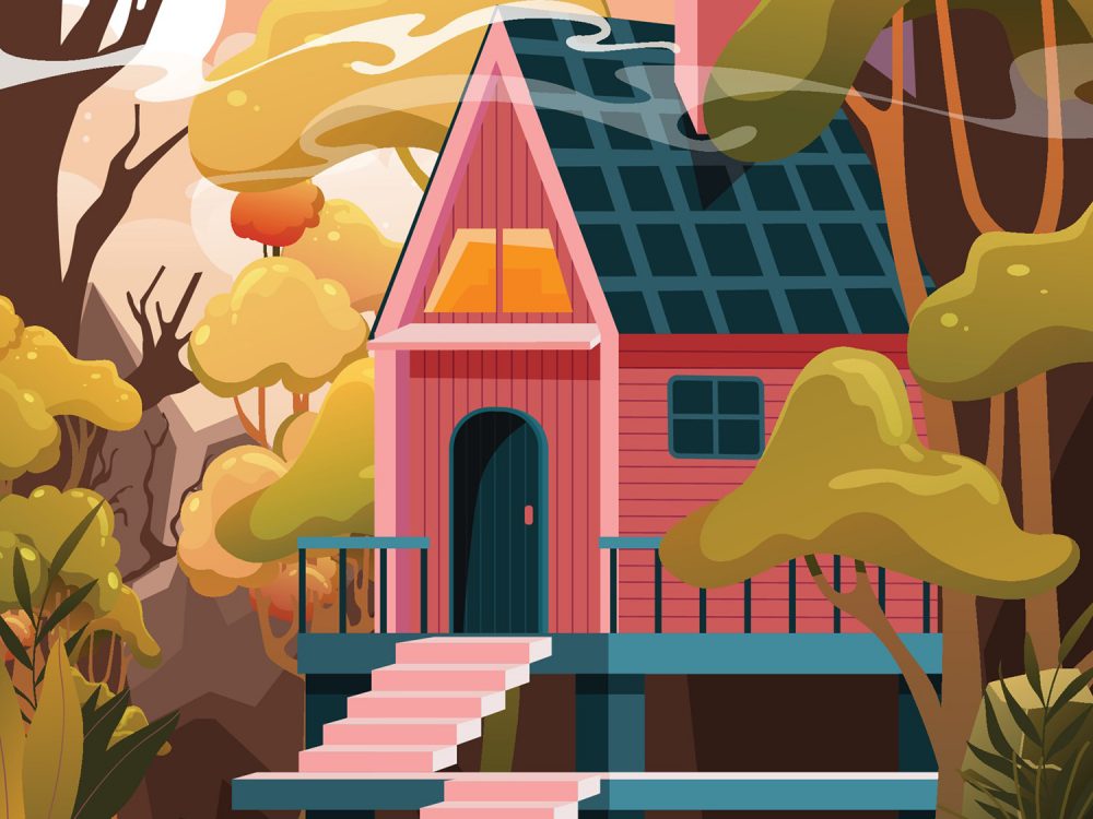 Cabin in the Afternoon During Autumn Illustration