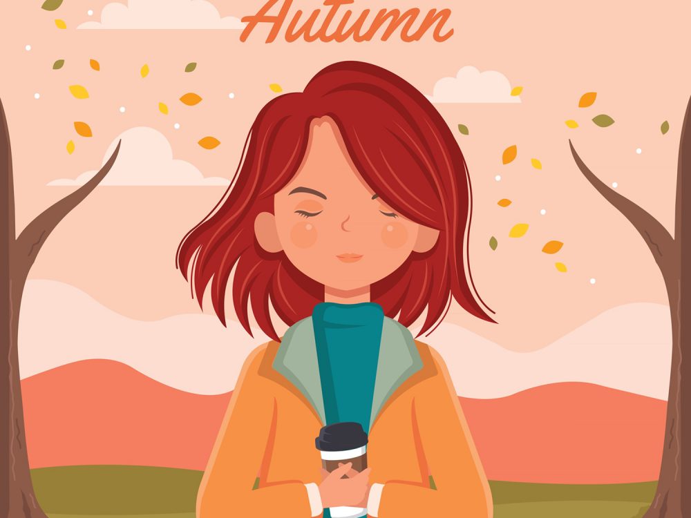 Cute Girl with Autumn Leaves Illustration