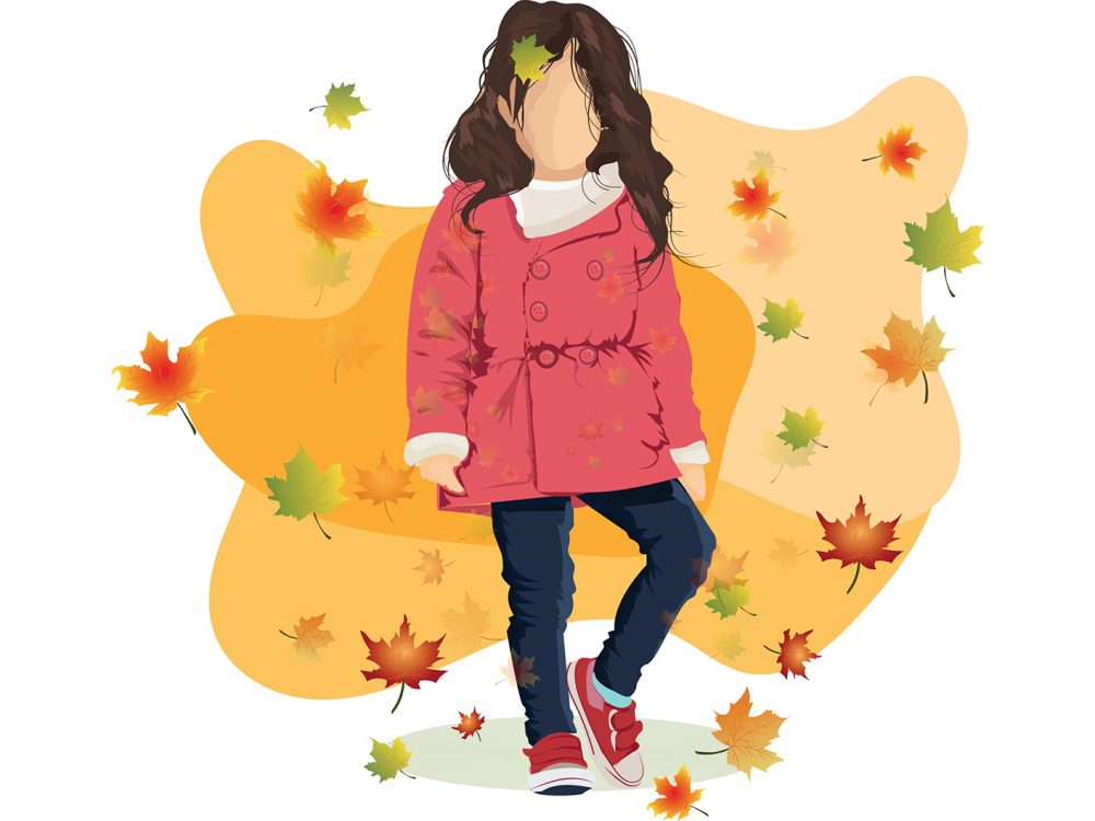 Cute Girl with Autumn Leaves Illustration