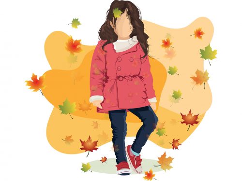 Cute Girl with Autumn Leaves Illustration