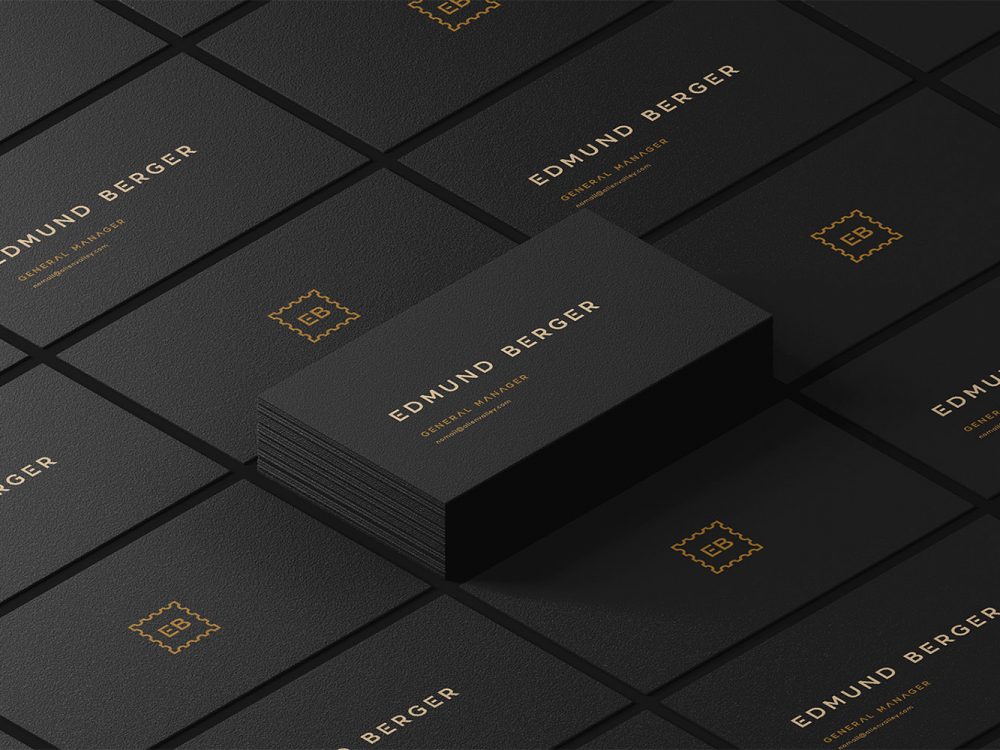 Dark Isometric Business Cards Mockup