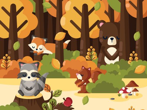 Flora and Fauna Landscape in Autumn Illustration