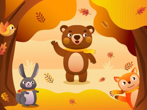 Flora and Fauna Landscape in Autumn Illustration