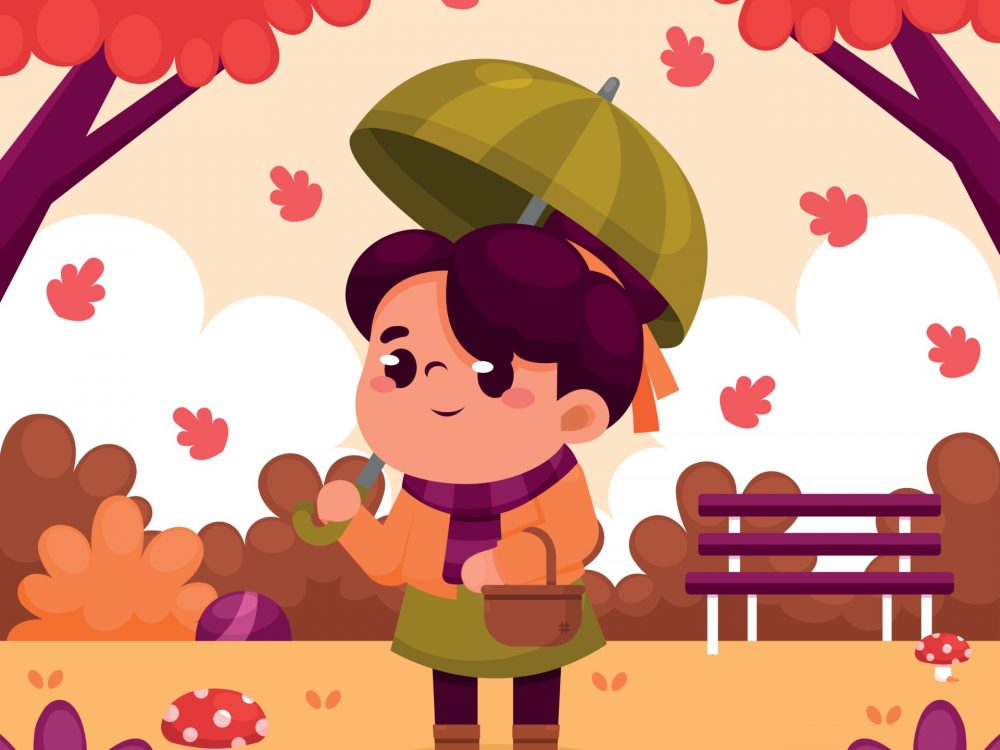 Little Girl at The Park on Fall Season Illustration