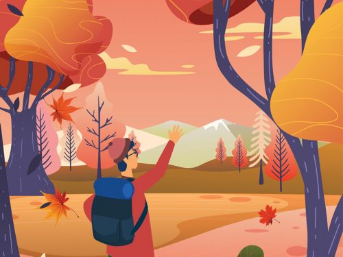 Man Hiking Alone in the Forest Illustration