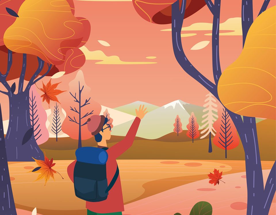 Man Hiking Alone in the Forest Illustration