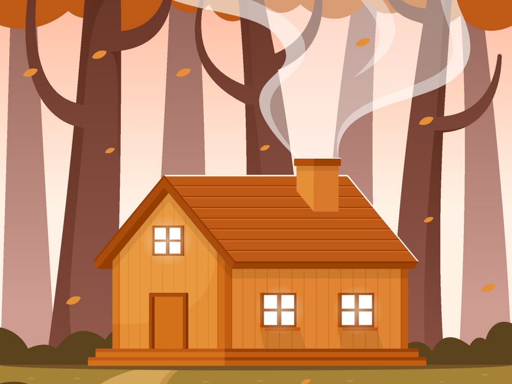 Mountain Cabin in the Forest during Autumn Illustration