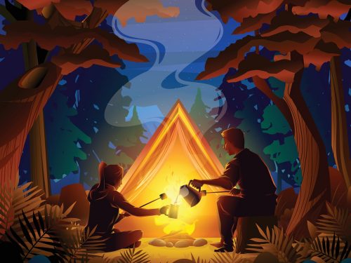 Night Autumn Camping Illustration