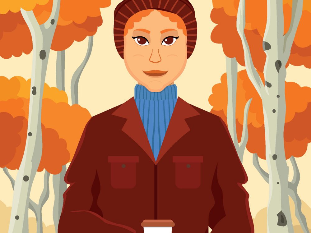 Woman Walking in Autumn Season Illustration