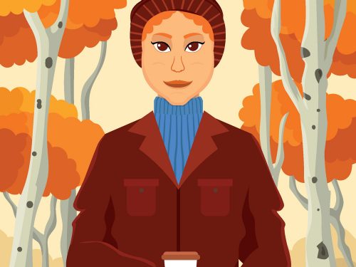 Woman Walking in Autumn Season Illustration