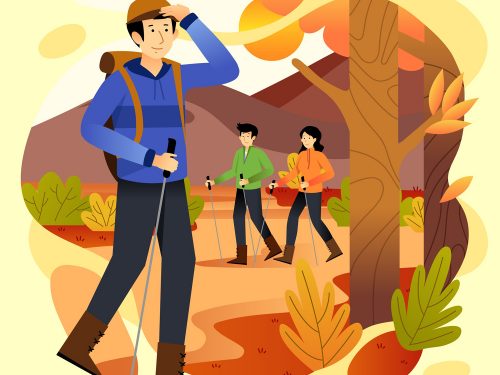 Autumn Fall Activity Hiking Illustration
