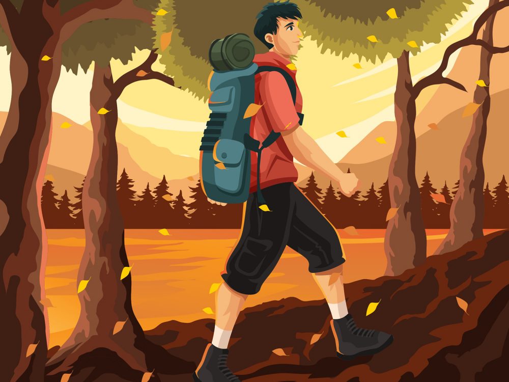 Autumn Fall Activity Hiking Illustration
