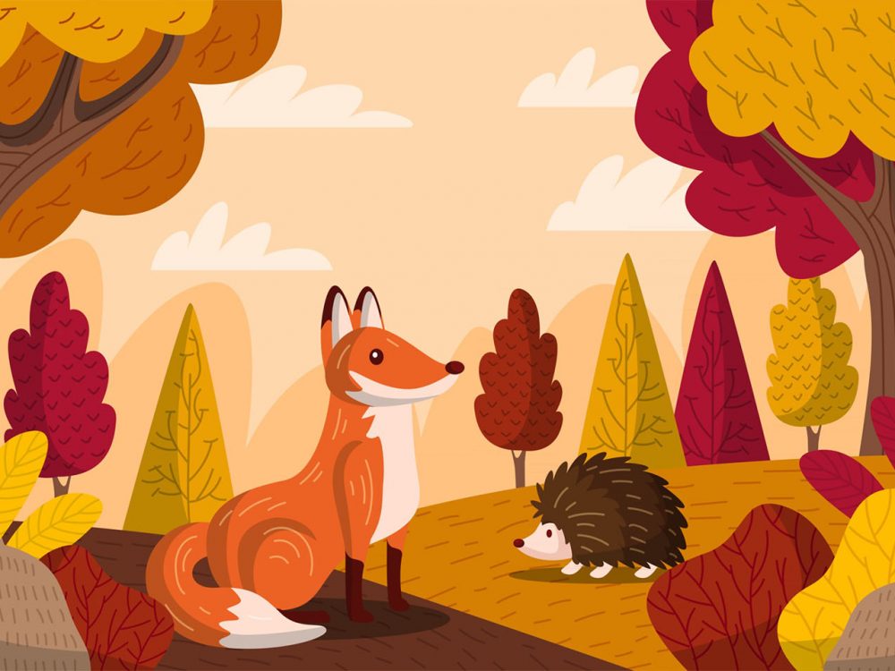 Autumn Forest with Animals Illustration