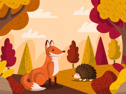 Autumn Forest with Animals Illustration