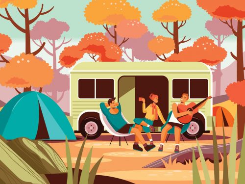 Autumn Season Camping Illustration